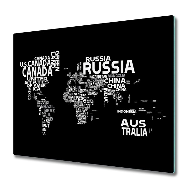 Sklenená doska na krájanie Mapa sveta s titulkami