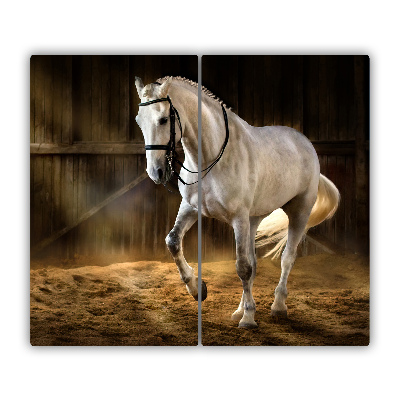 Sklenená doska na krájanie Biely kôň v stajni