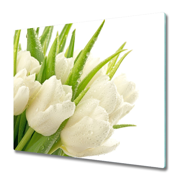 Sklenená doska na krájanie Biele tulipány