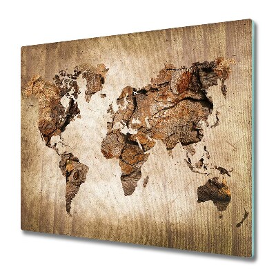 Sklenená doska na krájanie Mapa sveta drevo