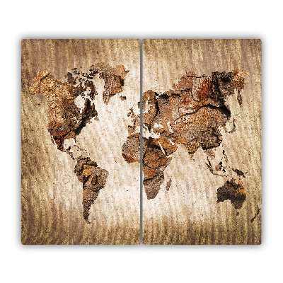 Sklenená doska na krájanie Mapa sveta drevo