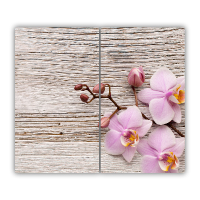 Sklenená doska na krájanie Orchidea na drevo