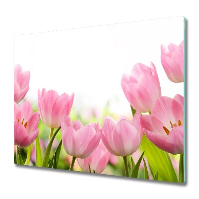 Sklenená doska na krájanie Ružové tulipány