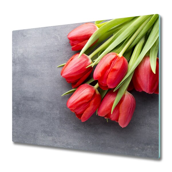 Sklenená doska na krájanie Červené tulipány