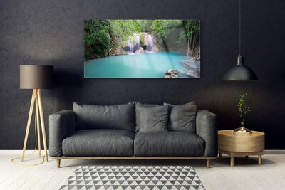 Obraz na akrylátovom skle Vodopád les jazero príroda