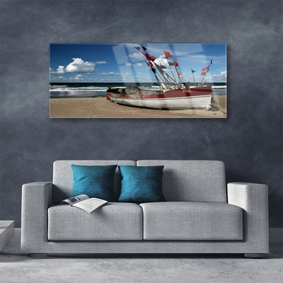 Obraz na akrylátovom skle More pláž loďka krajina