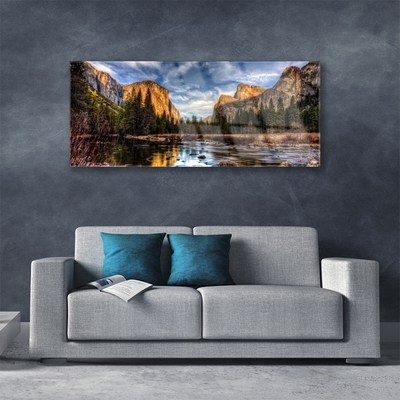 Obraz na akrylátovom skle Hora les jazero príroda