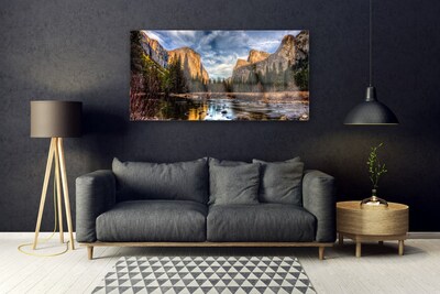 Obraz na akrylátovom skle Hora les jazero príroda