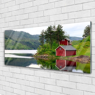Obraz na akrylátovom skle Hory dom jazero príroda