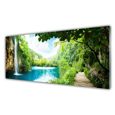 Obraz na akrylátovom skle Vodopád jazero príroda