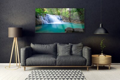 Obraz na akrylátovom skle Vodopád jazero les príroda