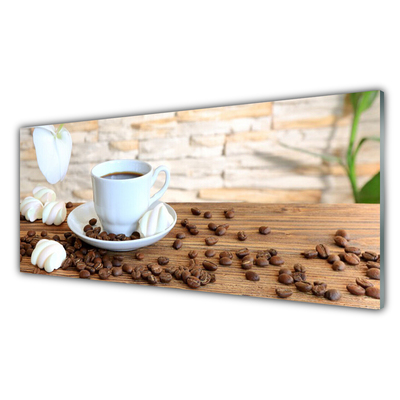 Obraz plexi Hrnček káva zrnká kuchyňa