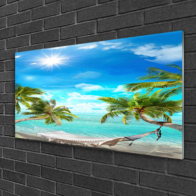 Obraz plexi Tropické palmy hamaka pláž