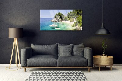 Obraz plexi More pláž skaly lode