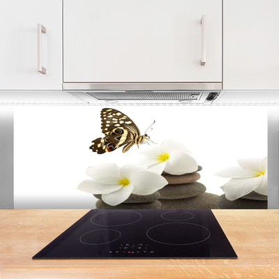 Sklenený obklad Do kuchyne Motýľ kvet kamene rastlina