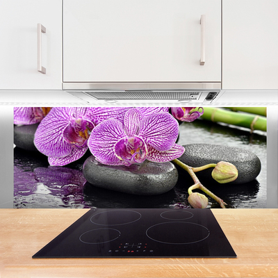 Sklenený obklad Do kuchyne Kamene zen orchidea kúpele