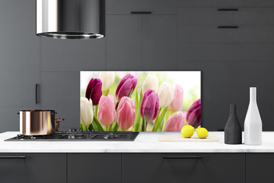 Sklenený obklad Do kuchyne Tulipány kvety príroda lúka