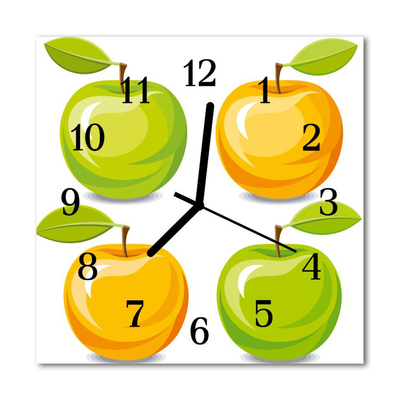 Sklenené hodiny štvorcové Jablká