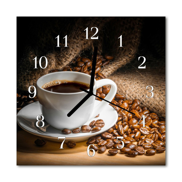 Sklenené hodiny štvorcové Káva