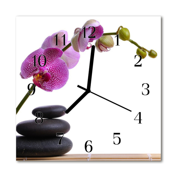 Sklenené hodiny štvorcové Orchidea