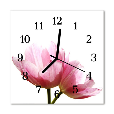 Sklenené hodiny štvorcové Tulipány
