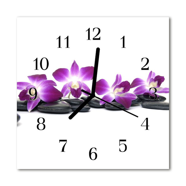 Sklenené hodiny štvorcové Orchidea