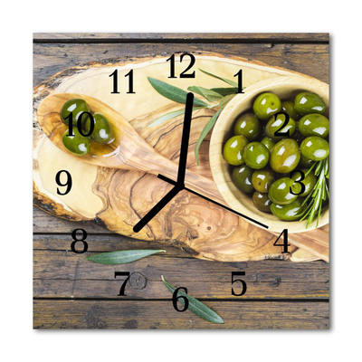 Sklenené hodiny štvorcové Drevené olivy