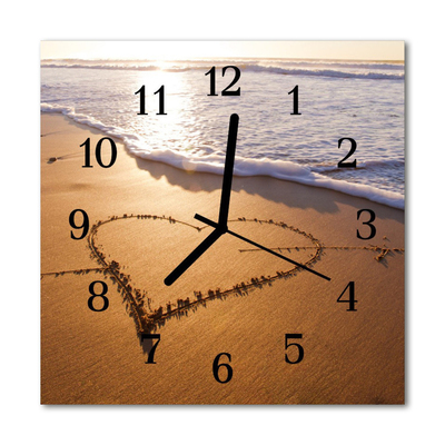 Sklenené hodiny štvorcové Srdce na pláži