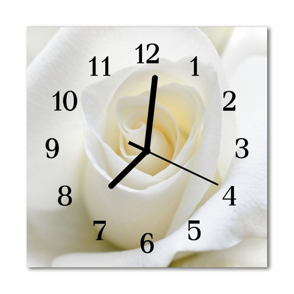 Sklenené hodiny štvorcové Biela ruža