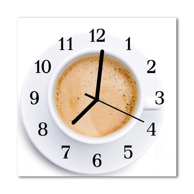 Sklenené hodiny štvorcové Kávový hrnček