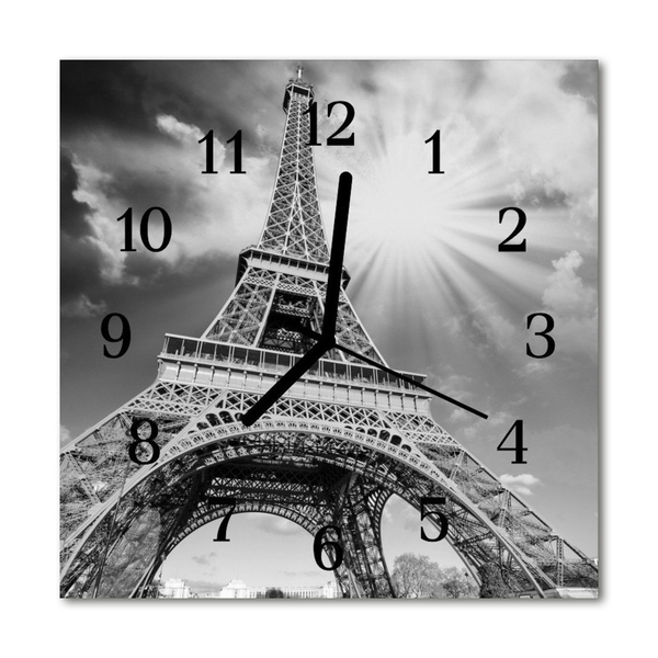 Sklenené hodiny štvorcové Eiffelova veža v paríži