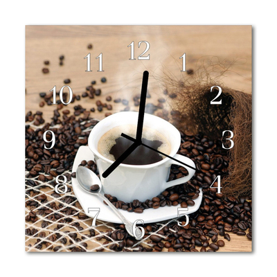 Sklenené hodiny štvorcové Šálka kávy
