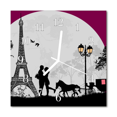 Nástenné sklenené hodiny Láska paríž