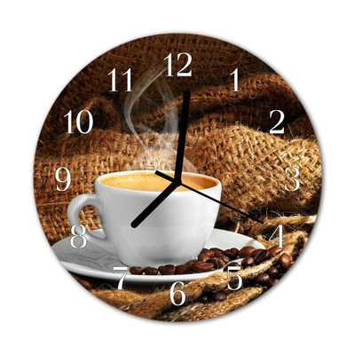 Sklenené hodiny okrúhle Zrnková káva