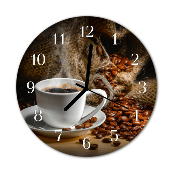 Sklenené hodiny okrúhle Káva