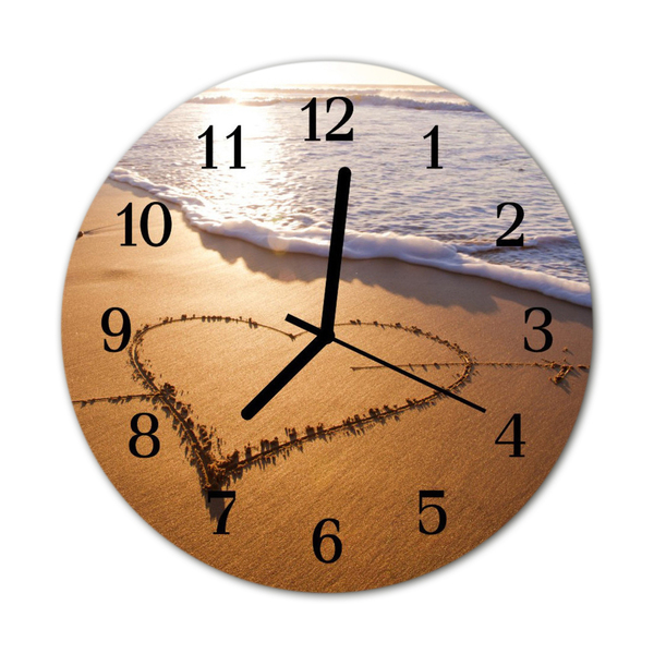 Sklenené hodiny okrúhle Srdce na pláži