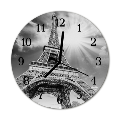 Sklenené hodiny okrúhle Eiffelova veža v paríži