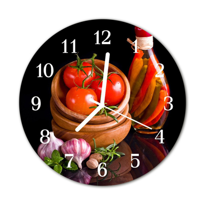 Nástenné sklenené hodiny Cesnaková paradajky