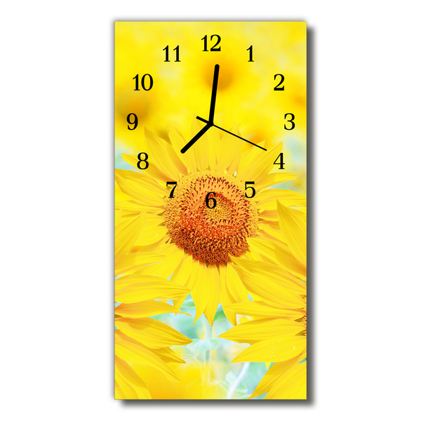 Sklenené hodiny vertikálne Kvety slnečnica žltá