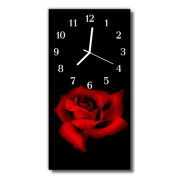 Sklenené hodiny vertikálne Kvety červená ruža