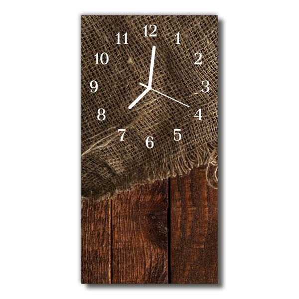 Sklenené hodiny vertikálne Vintage plátno hnedé drevo