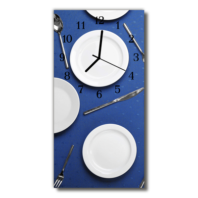 Sklenené hodiny vertikálne Kuchyňa. Modrá kuchynská doska