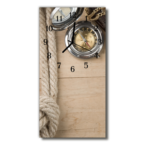 Sklenené hodiny vertikálne Kompasové béžovej drevo