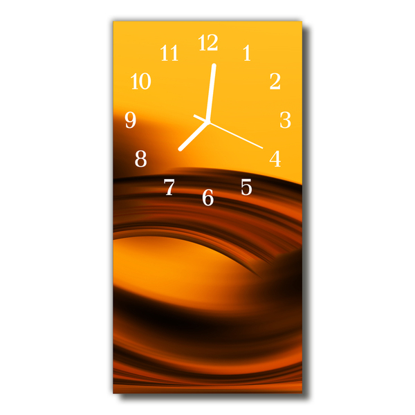 Sklenené hodiny vertikálne Art waves oranžová abstrakcie