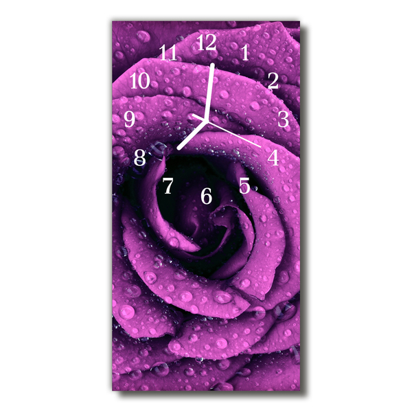 Sklenené hodiny vertikálne Kvety ružové fialové kvapky