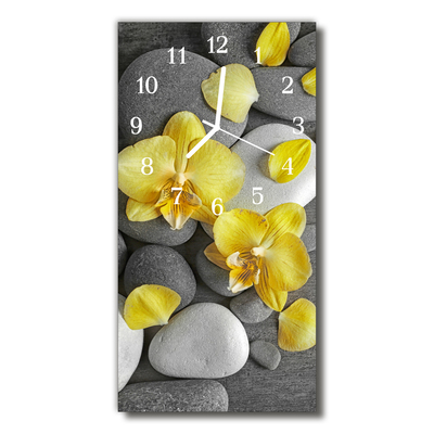 Sklenené hodiny vertikálne Kvety farebný kameň