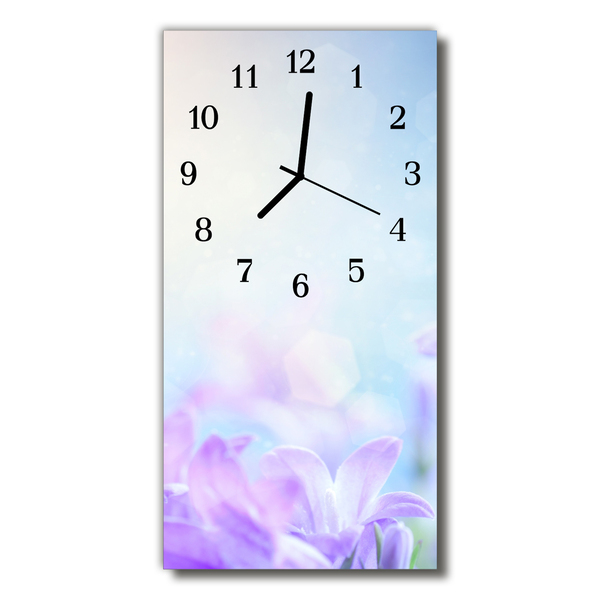 Sklenené hodiny vertikálne Fialové kvety