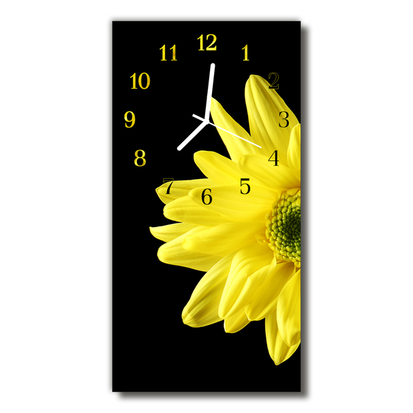 Sklenené hodiny vertikálne Kvety príroda žlté okvetné lístky
