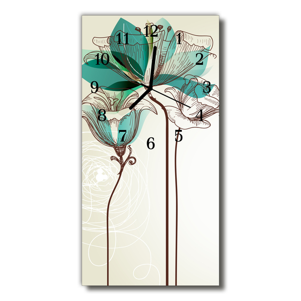 Sklenené hodiny vertikálne Kvety kvety farebné grafiky