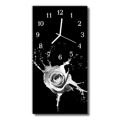Sklenené hodiny vertikálne Kvety rose umenie čierne